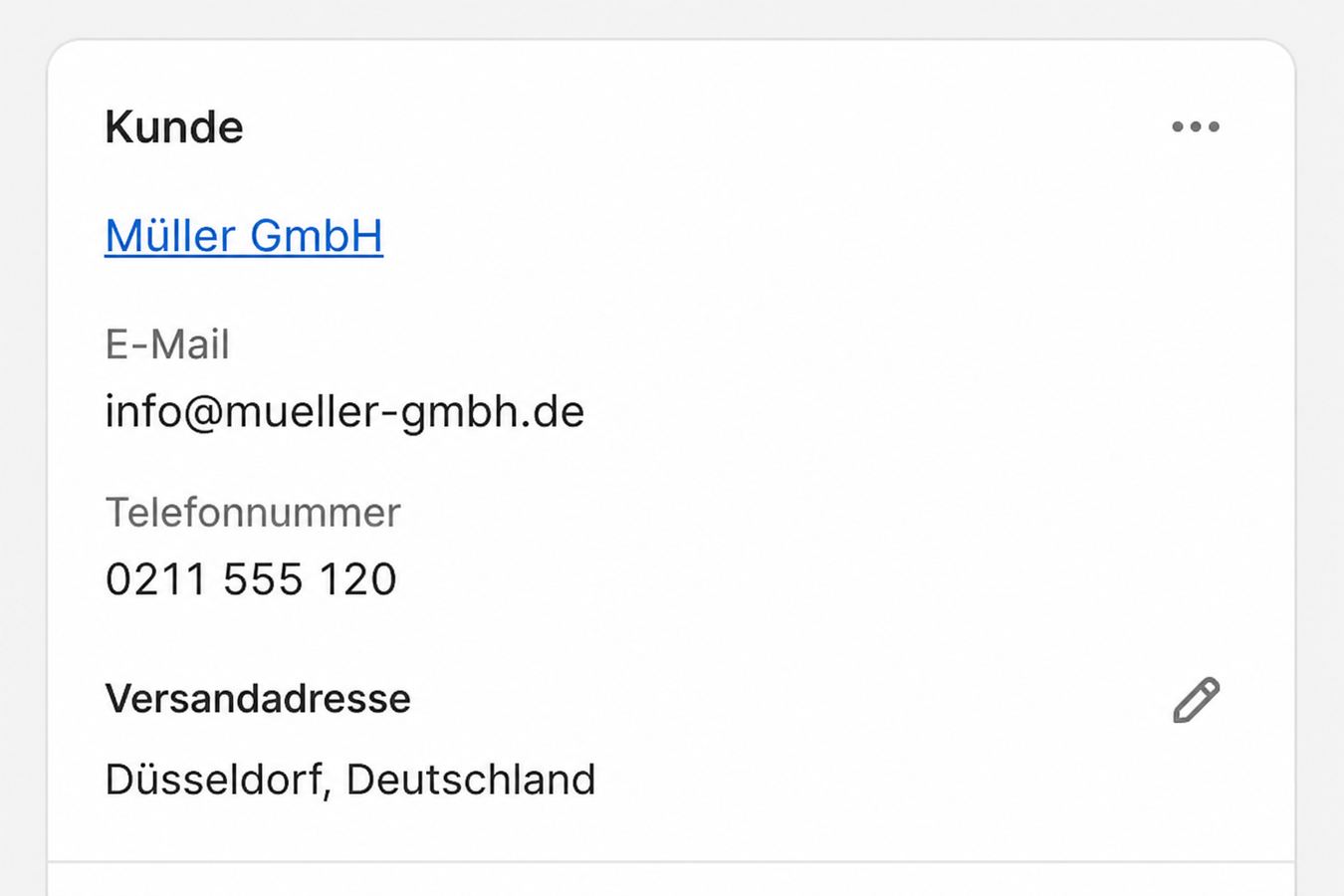 Kundendaten an der Bestellung