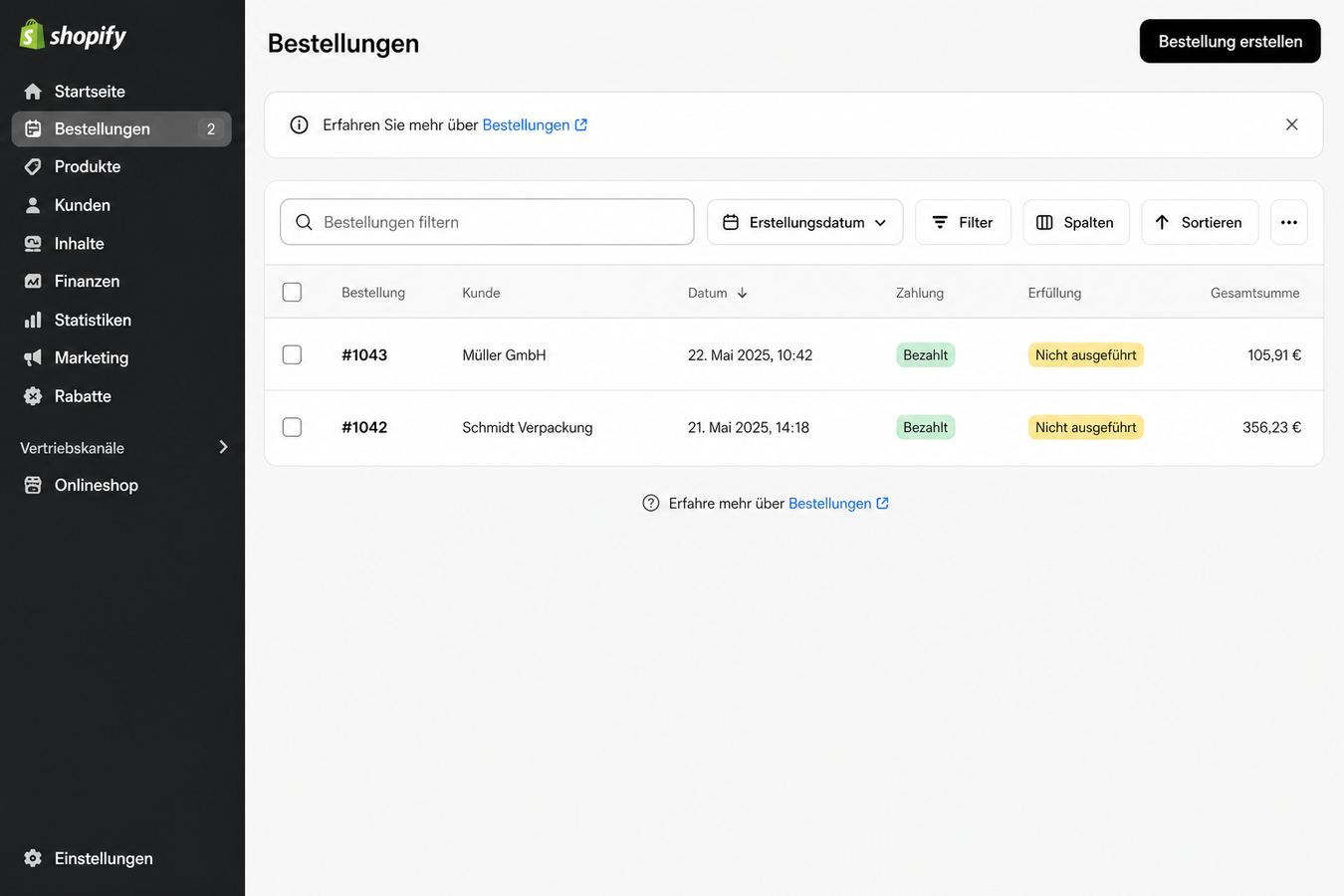 Liste der Bestellungen