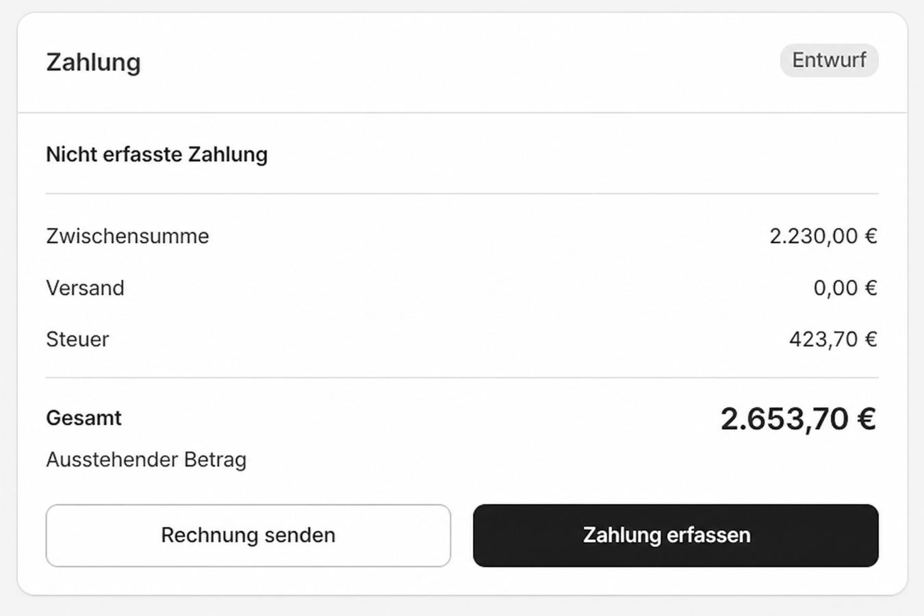 Zahlung am Entwurf erfassen
