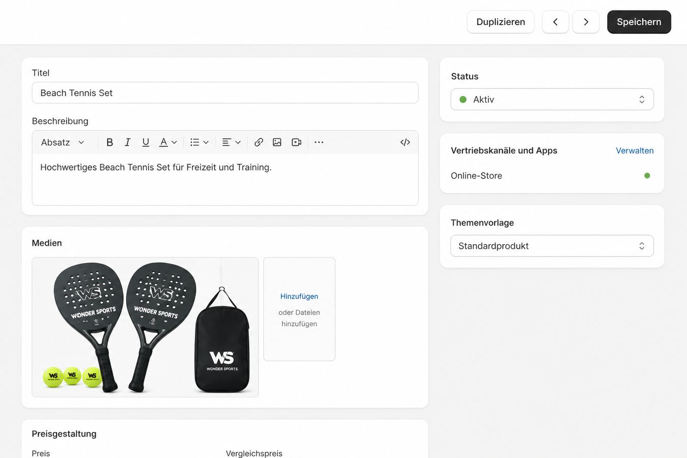 Speichern und Status Aktiv